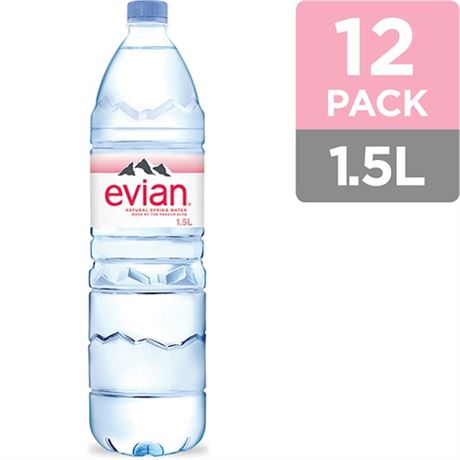 Evian Natural Spring Water 1.5 L Bottle (Pack of 12)