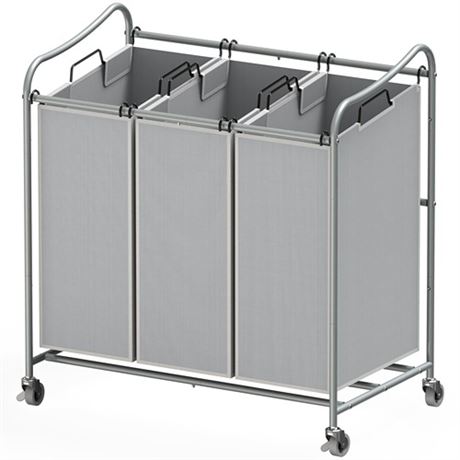 Simple Houseware Heavy-Duty 3-Bag Laundry Sorter Cart Silver