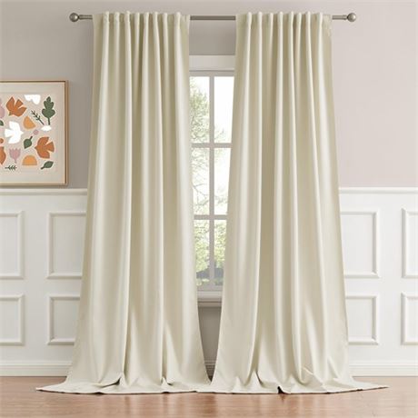 DUALIFE Cream Beige Curtains 108 Inch Length - Back TabRod Pocket Blackout Win