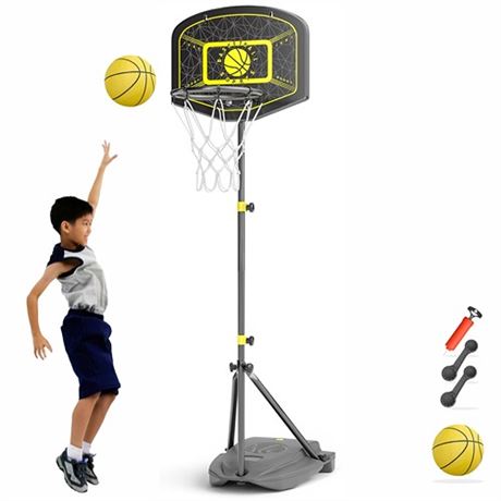 HAHAKEE Kids Basketball Hoop Height-Adjustable 2.9 FT-6.1 FT Indoor and Outdoor