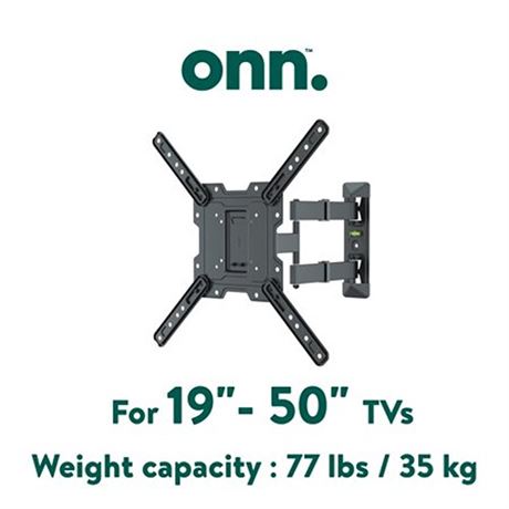 Onn. Full Motion TV Wall Mount for 19  to 50  TVs  up to 15 Tilting