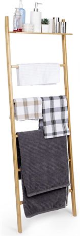 Happy House Habits Blanket Ladder 5 Foot Bamboo Freestanding Towel Ladder for B