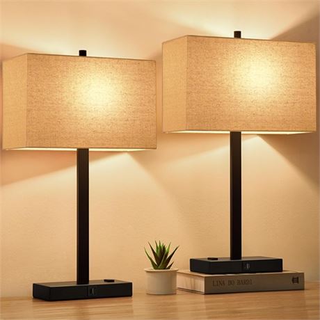 UpgradedSet of 2 Bedside Touch Control Table Lamp with USB AC Charging Ports