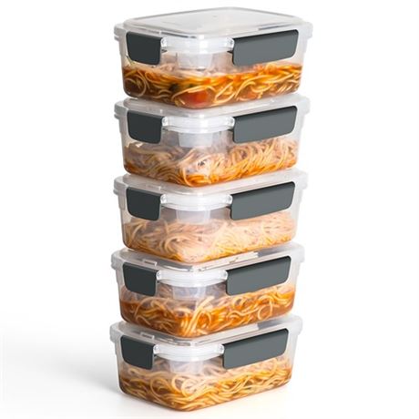 YORY Bpa Free Nestable Food Storage Containers with Lids 5 Cup Extra Thick Plas