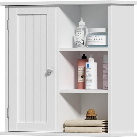 Treocho Bathroom Wall Cabinet Medicine Cabinet with Door and 3 Open Shelves Wa
