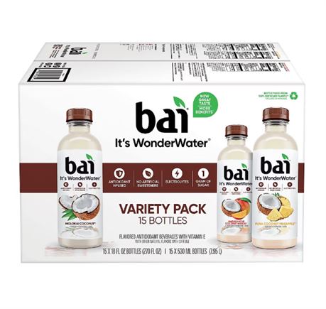 Bai Coconut Variety Pack Antioxidant Infused Water Beverage, 15 pk./18 fl. oz.