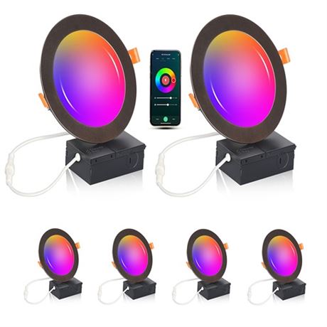 6 PackCLOUDY BAY 6inch Smart Wifi LED Recessed LightsRGB Color Changing Reces