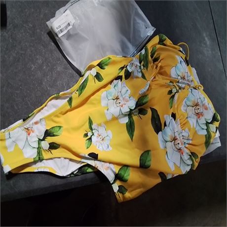 Womens One Piece Lace Up Yellow Floral Swimsuit XL