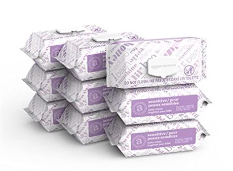 Amazon Elements Baby Wipes Sensitive White  80 Count (Pack of 9) (720 Count)