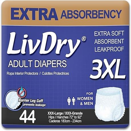LivDry Adult Incontinence Underwear Extra Absorbency A(XXX-Large (44 Count))