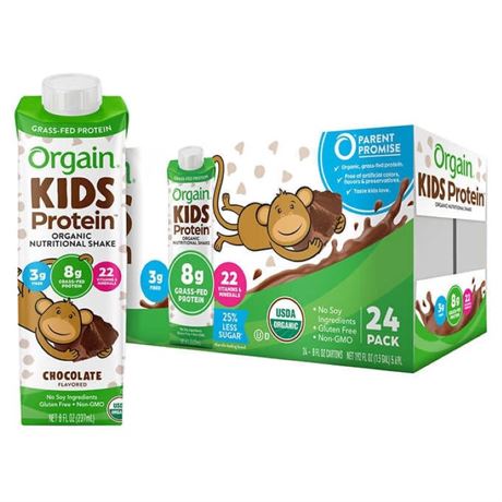 Orgain Organic Kids Nutritional Protein Shake, Chocolate, 8 fl oz - 24CT