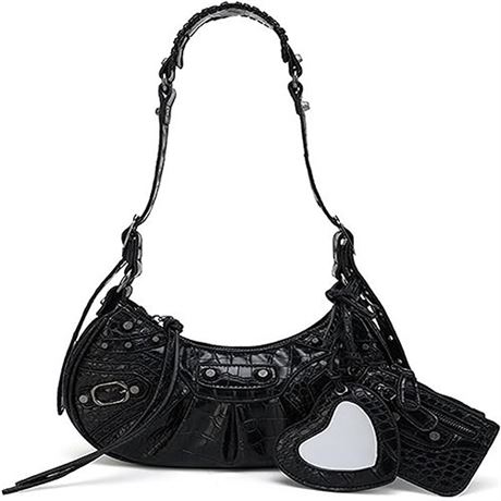 Shoulder Bags for Women Y2K Retro Faux Leather Classic Clutch black