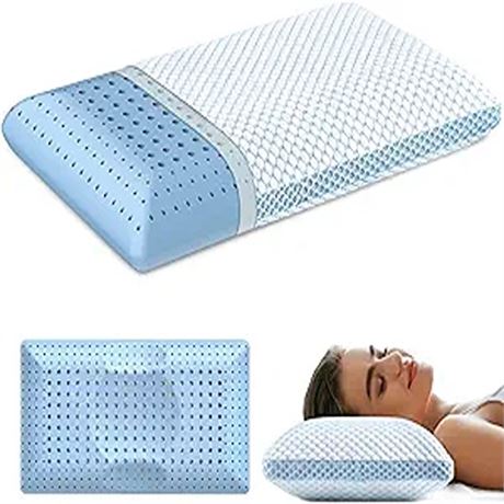 Olumoon Memory Foam Pillows - Cooling Pillow for Pain Relief Sleeping (Blue)