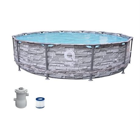 Avenli 12 Ft. Grey Stone Premium Round Fiberglass Frame Above Ground Pool