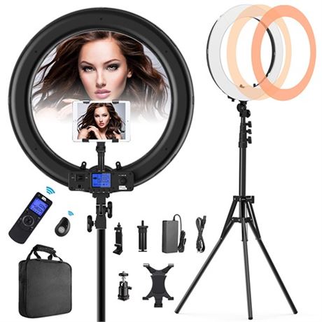 Ring Light with Wireless Remote and iPad Holder 19 Inch Bi-Color LCD Display R