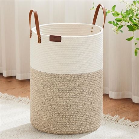 VIPOSCO Tall Laundry Basket Large Dirty Clothes Hamper with Leather Handle Wove