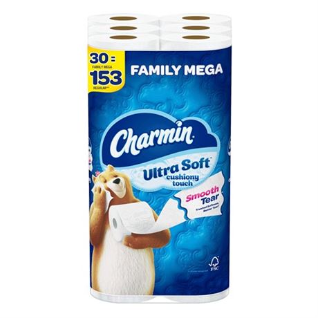 Charmin Ultra Soft Cushiony Touch Toilet Paper 30