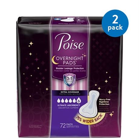 Poise Incontinence Pads for Women  8 Drop  Overnight Absorbency  Extra-Coverage