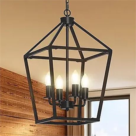 Farmhouse Chandelier 4-Light Black Industrial Lantern Ceiling Light Fixtures f