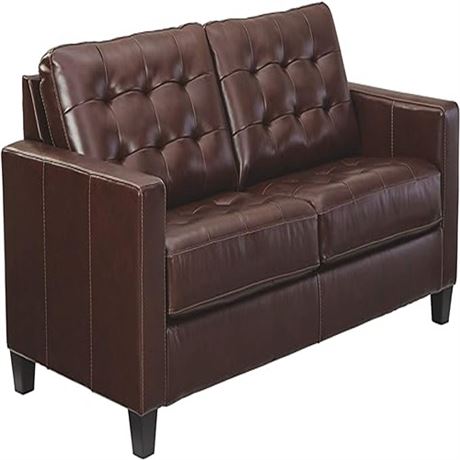 ABBISSON Altonbury Leather Contemporary Tufted Sofa Walnut Brown