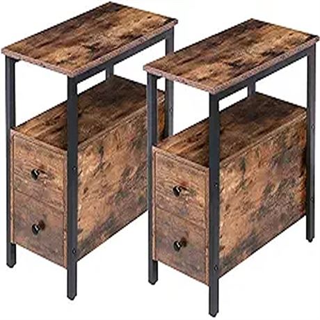 HOOBRO End Tables Set of 2 Narrow Nightstand with Drawers