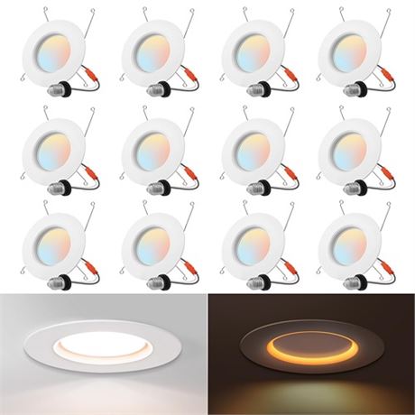 EDISHINE 12 Pack 6 Inch 5CCT Recessed LED Ceiling Light with Night Light CRI90