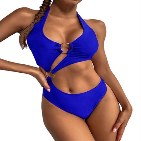 Hilinker Womens O-Ring Cutout Halter One Piece Swimsuit High Cut Bathing xxl