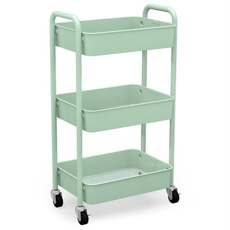 CAXXA 3-Tier Rolling Metal Storage Organizer - Mobile Utility Cart Kitchen Cart