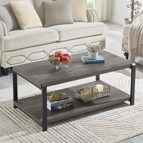 EXCEFUR Coffee Table with Storage ShelfRustic Wood and Metal Cocktail Table fo