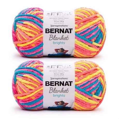 Bernat Blanket Brights 300g Neon Mix Yarn - 2 Pack of 300g10.5oz - Polyester -