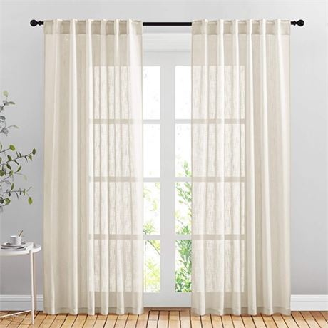 NICETOWN Beige Sheer Curtains 84 Length for Living Room Decor Rod Pocket & Bac