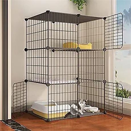 TeqHome Large 3-Tier Cat Cage Indoor Cat Enclosures Pliable DIY Cat Playpen De