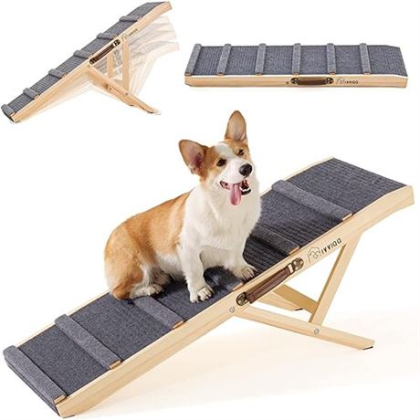 IVVIQQ Dog Ramp Wooden Adjustable Pet Ramp 43.5 Long 5 Heights