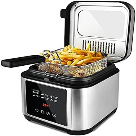 CUSIMAX Deep Fryer with Basket for Home Use1200W Electric Fryer with LED Displa
