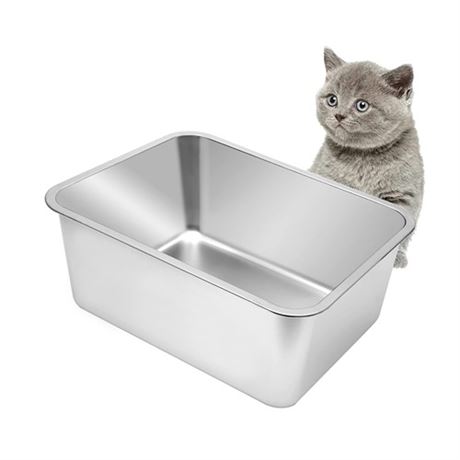 Kichwit Large Stainless Steel Cat Litter Box with
