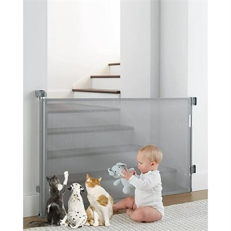 Retractable Baby Gates  Mesh Pet Gate 33  Tall  Extends to 55  Wide Gray