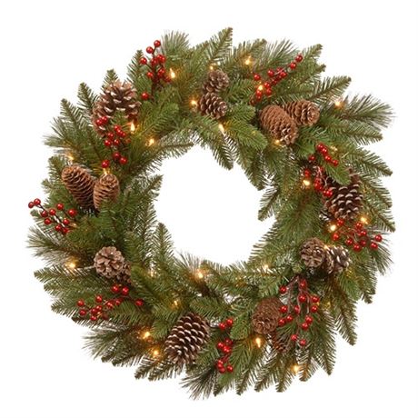 24 in. PreLit Feel Real Bristle Berry Artificial Christmas Wreath with 50 Warm