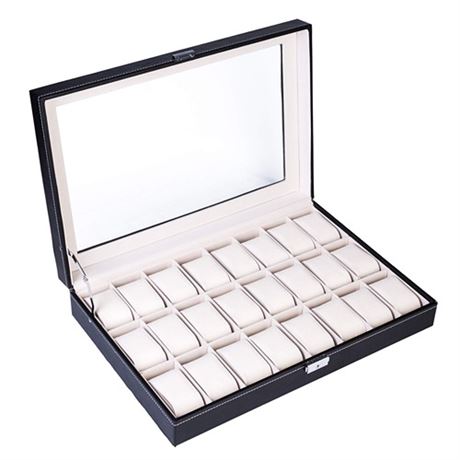Watch Box 24 Slot Elegant Portable Black Watch Collection Box Case Organizer fo