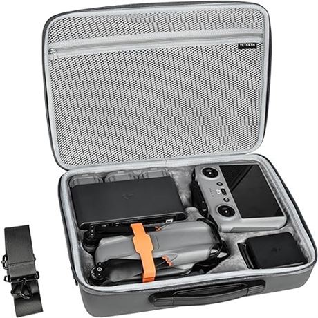 YETEETH Carrying Case for DJI Air 3 Portable Travel PU Leather Gray