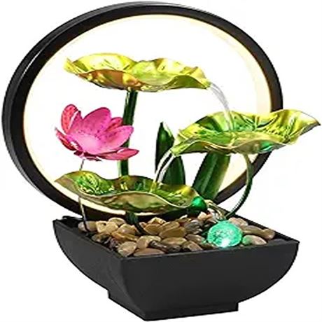 Water Fountains Indoor 3 Tier Lotus Leaf Tabletop Water Fountain with LED Light