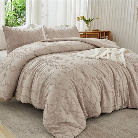 Andency Queen Comforter Set Khaki 3 Pieces Boho Tufted Lightweight Bedding Comf