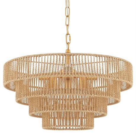 ELYCCUPA 6-Lights Hand-Woven Rattan Pendant Light