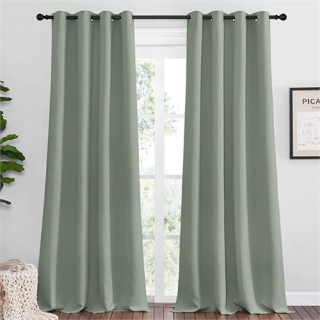 NICETOWN Greyish Green Blackout Curtains 90 Long for Office Dining Room Gues