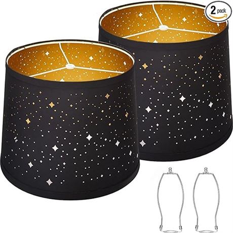 Black Lampshades Set of 2 Drum Lampshades with Sk