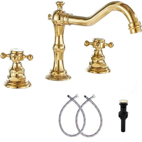 GGStudy 8-16 inch Two Handles 3 Holes Widespread Bathroom Sink Faucet Gold Basi