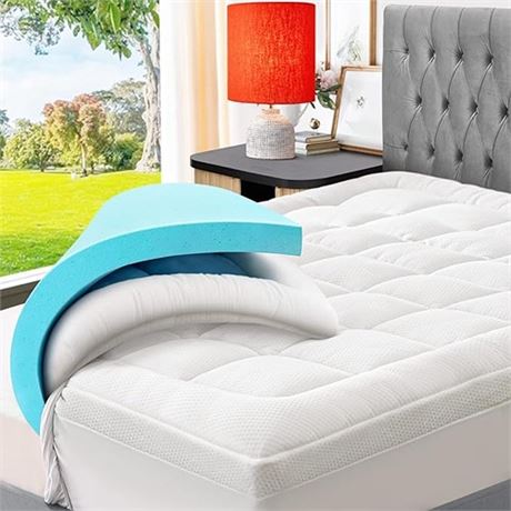 ELEMUSE Dual Layer 3 Inch Memory Foam Mattress Topper Cal King 2 Inch Cooling G