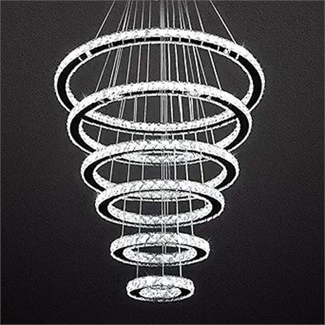 Siljoy Modern Crystal Chandelier Lighting 6 Ring Chandelier LED Ceiling Lights