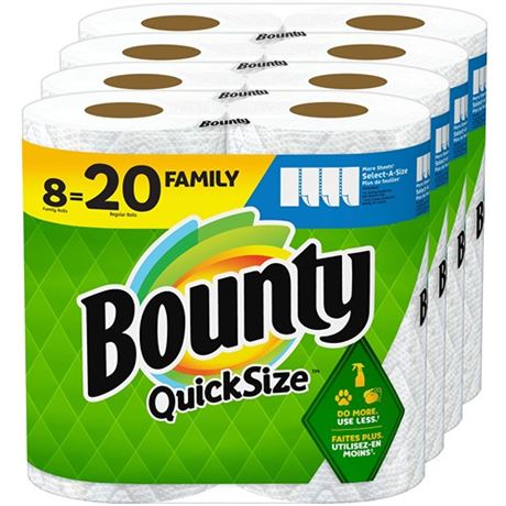 Bounty Quick Size Paper Towels White 8 Family Rolls  20 Regular Rolls