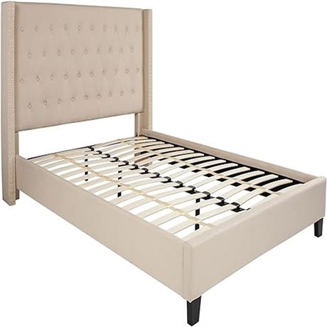 Flash Furniture Riverdale Queen Size Tufted Upholstered Platform Bed in Beige Fa