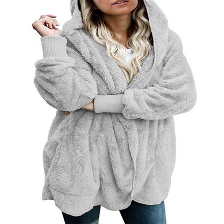 Dokotoo Grey Loose Oversized Fuzzy Fluffy Sherpa W